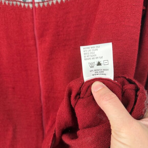 Woolrich Knit Wool Full Zip Jacket Sweater Size L Ruby Red Fair Isle Lightweight - Picture 9 of 13